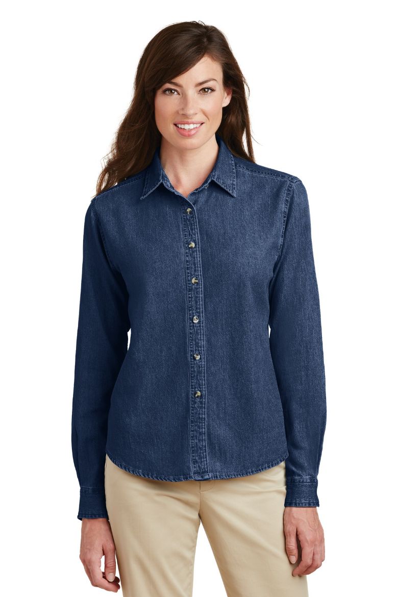 Picture of Port & Company Women's Long Sleeve Value Denim Shirt. LSP10